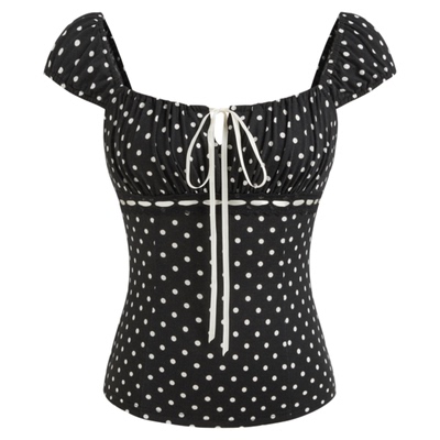 CIDER方领波点系带短袖短款T恤