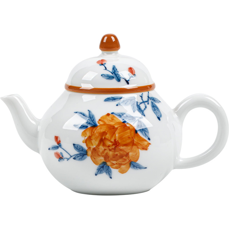 观岚手绘牡丹花茶壶泡茶单壶茶器