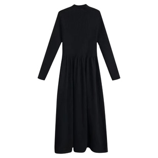 黑色连衣裙女收腰气质毛衣长袖长裙冬季大衣加绒厚高领打底小黑裙