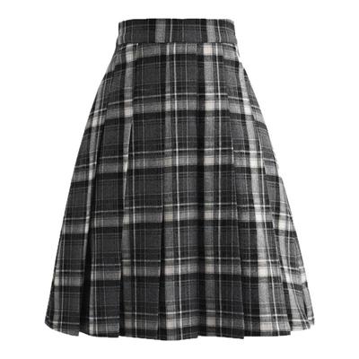 森女部落学院风灰色格子百褶裙女2025新款秋冬宽松百搭高腰半身裙