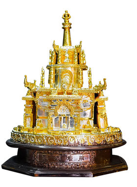 藏村十三寸莲花生大师坛城精工铜雕家用鎏金鎏银莲花生大士檀城