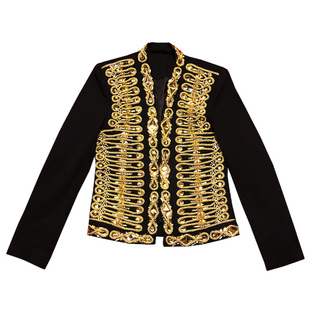 镜片闪亮夹克外套男金色重工小西装修身晚宴礼服歌手舞台表演衣服