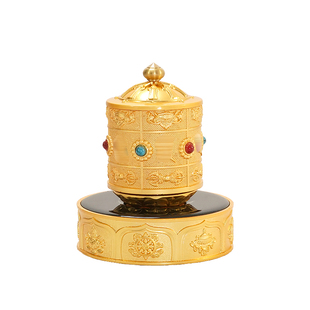 藏式八吉祥太阳能车载转轮合金金刚杵浮雕充电太阳能双用电动转轮