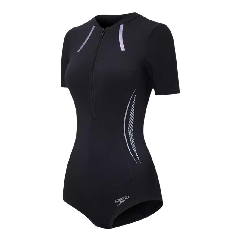【自营】Speedo/速比涛 电气矩阵黑标鲨鱼皮肌理感短袖连体泳衣女