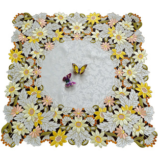 正方形床头柜空调电脑烤箱微波炉盖巾田园布艺绣花桌布中式向日葵