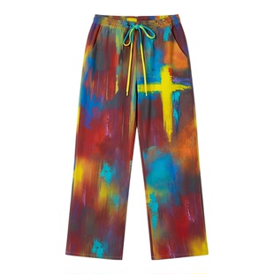 Vintage plus-size print straight leg pants复古大码印花直筒裤