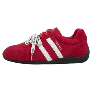 F21真皮红色内增高德训鞋女2026新款春季超火软底休闲赛车板鞋子