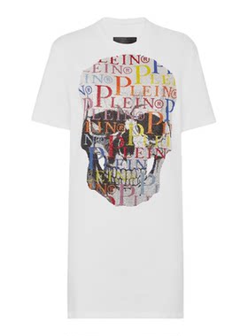 【特惠】PHILIPP PLEIN 女士夏季多色骷髅短袖上衣裙子圆领T恤裙