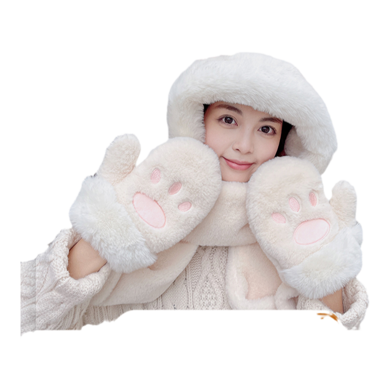 韩版帽子围巾手套三件套女帽子