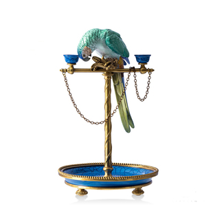 茱莉安法式陶瓷配铜高端精美雀鸟桌面摆件四件头圆碟配鹦鹉烛台