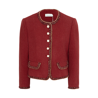 JESSIE红色气质小香风外套女士新款春秋短款洋气本命年气质穿搭