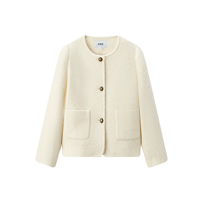 森马优雅圆领含羊毛毛呢外套女