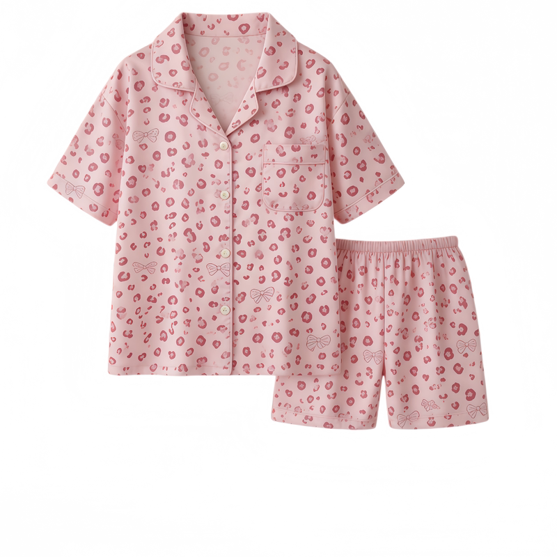 真丝凉感夏季粉色豹纹轻奢家居服