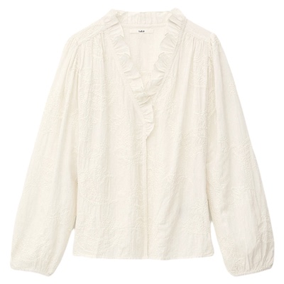 bash2026新款春季法式慵懒风木耳边刺绣衬衫长袖贵气上衣1E26PETT