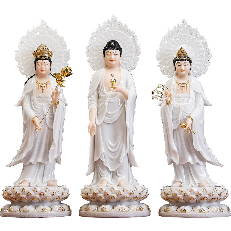 汉白玉西方三圣塑像佛像观音菩萨