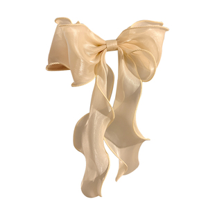 春季超仙白色网纱蝴蝶结飘带发夹女后脑勺高级感头饰大号发卡发饰