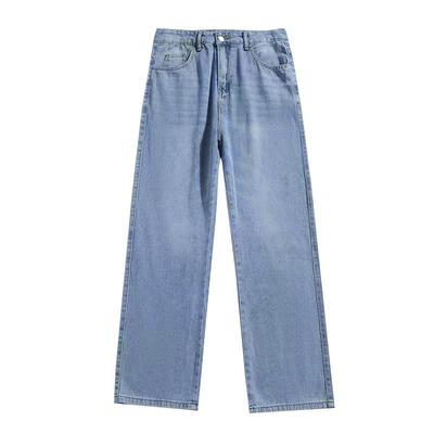夏季冰蓝色牛仔裤男女宽松直筒微喇叭cleanfit517冰丝薄款长裤子