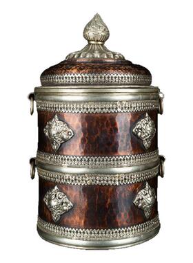 藏式复古收纳盒储物盒糌粑盒糖果盒米盒纯铜客厅装饰摆件