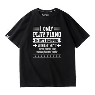 弹钢琴图案音乐piano音符T恤短袖圆领夏季男女小童上衣半袖T定制