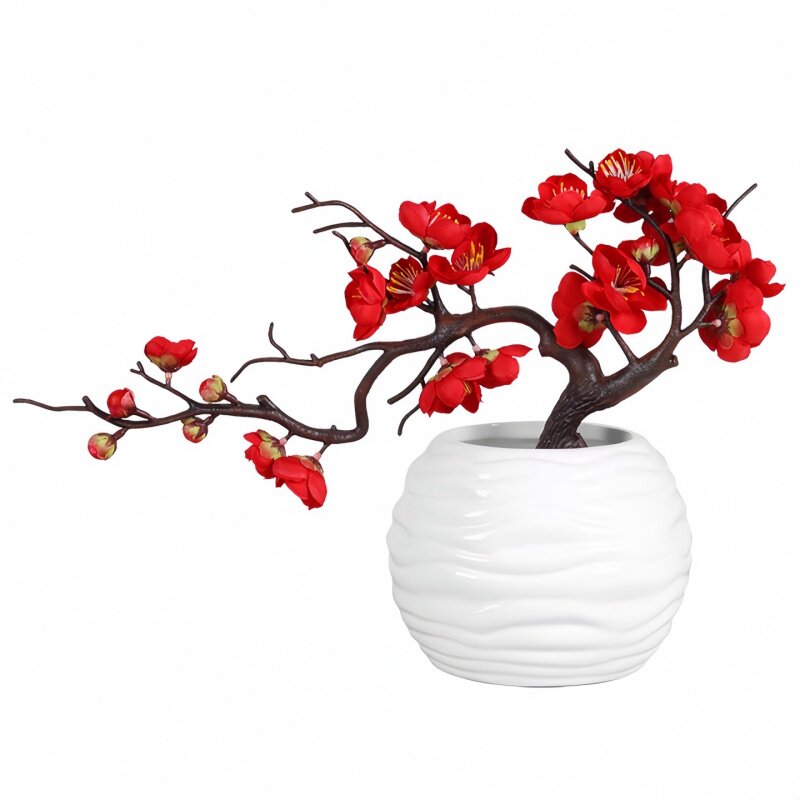 仿真梅花桃花枝客厅干花盆景摆件