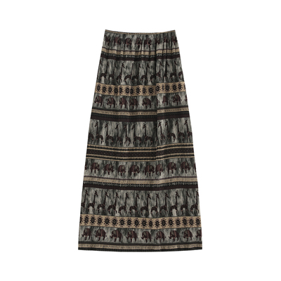 度假风压褶显瘦直筒半身裙