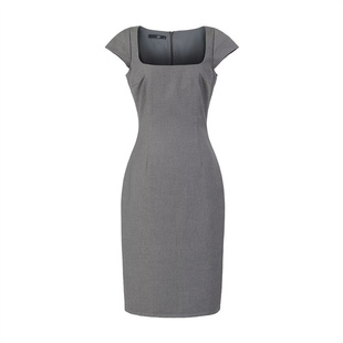 海妖风夏季职场小飞袖方领连衣裙女短款裙子西装礼服收腰气质短裙