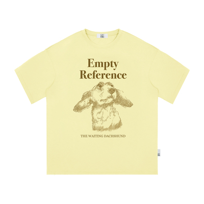 EMPTY REFERENCE奶油黄雪花肌理手绘可卡犬印花打底衫短袖T恤上衣