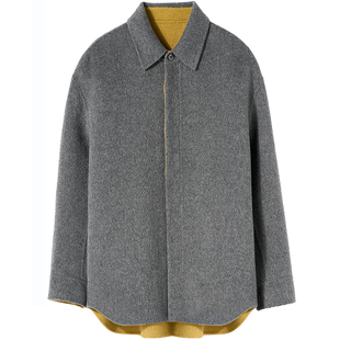 100%澳洲羊毛双色双面呢子大衣男士翻领加厚衬衫款夹克毛呢外套