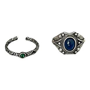 泰银古法宝石戒指男小众设计开口可调潮流嘻哈食指戒复古指环女士