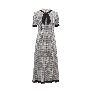 声雨竹官方旗舰店2024年春夏新款连衣裙女黑白花甜美风商场同款