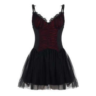 FabGirls 古堡甜心网纱拼接收腰胸型吊带连衣裙 暗黑显瘦a字短裙
