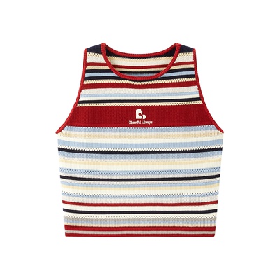 【商场同款】甜美条纹标语撞色背心夏修身撞色上衣背心C2EFF2513