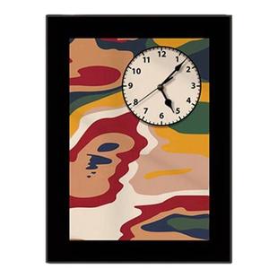 法式竖款中古风抽象蒙德里安黑色装饰画挂钟可遮挡电表箱组合钟表