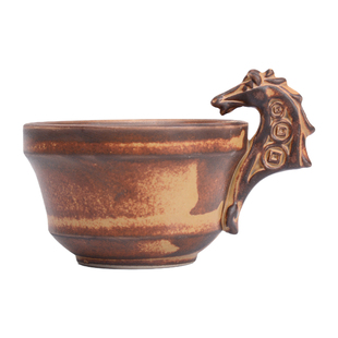 粗陶茶杯带把手主人杯单杯大号日式复古窑变陶瓷功夫茶具品茗杯子