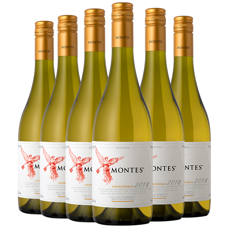 【自营】montes智利进口蒙特斯红天使珍藏莎当妮白葡萄酒750ml*6