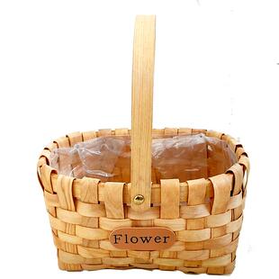 木片篮子藤编野餐篮竹篮手工编织鲜花手提花篮花艺插花篮花束编织