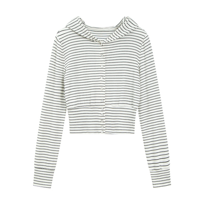 复古条纹收腰连帽针织衫