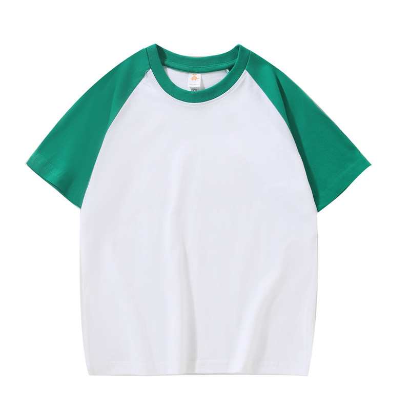 儿童夏季纯棉拼色插肩T恤diy幼儿园印班服定制logo文化广告衫