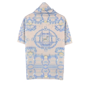 春款女装2026年新款烫钻印花套头高领短袖洋气天丝羊毛针织衫8056