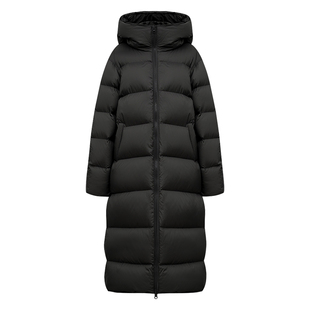alex stevens黑色连帽长款羽绒服女冬季加厚保暖大棉被白鸭绒外套