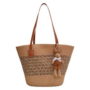 夏季流行度假风菜篮子编织包女海边草编包时尚百搭通勤单肩水桶包