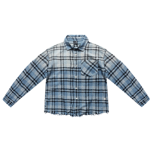 Remedy秋冬新款国潮水洗渐变流苏外套美式街头潮牌长袖格子衬衫男