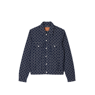 SANDRO Outlets秋冬男装法式时尚复古棉质深蓝色十字印花牛仔外套