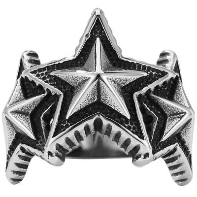 朋克风做旧立体钛钢XXOFF五角星