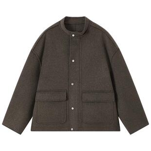 流石男装经典立领羊毛呢外套2025年冬季新款男款宽松保暖时尚夹克