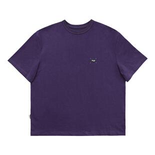 2026新款夏季男生紫色短袖t恤衫小领口宽松纯棉280g美式重磅潮牌