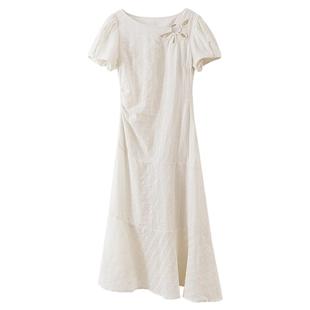 【清仓秒杀】夏韩系气质裙子小个子收腰小众别致设计感杏色连衣裙