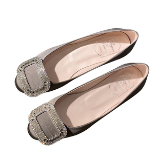 RV水钻平底鞋单鞋女鞋圆头浅口舒适绸缎婚鞋女软底芭蕾舞鞋一脚蹬