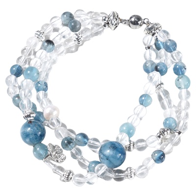 【琉璃海】天然海蓝宝白水晶珍珠小众风叠戴多层手链女设计款送礼