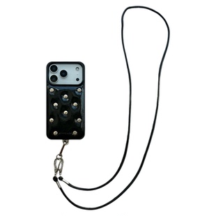 由里公园ins秋冬时髦皮质铆钉爱心挂绳17适用17pro苹果17ProMax手机壳iPhone16全包14新款16Promax保护套13女